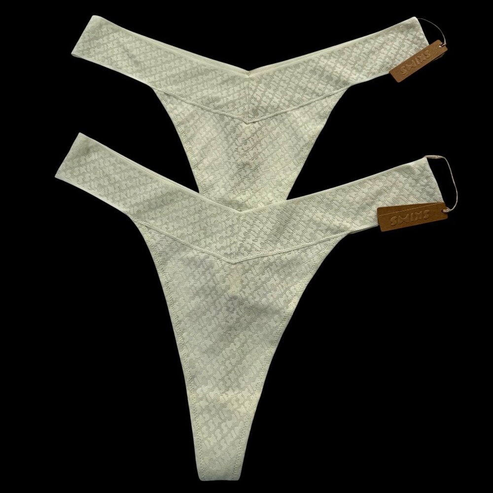 SKIMS Logo Mesh Thong‎ Lot of 2 Bone 2X